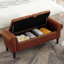 51" Storage Ottoman Bench for Bedroom, Full Queen Storage Bench with Button, Upholstered Bedroom Bench with Rolled Arms for Living Room, Storage Room, Entryway, Brown by CozyNest Decor