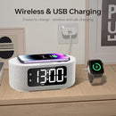 JALL Fabric Alarm Clock for Bedroom, with Big Led Screen Display, Bluetooth Stereo Sound Speaker, FM Radio, Fast Wireless Charging, USB Charging Port, Nightlight, White Noise, Ideal for Gift, Gray by TinyTreasures Baby Boutique