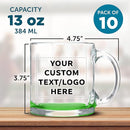 Custom Libbey Clear Glass Coffee Mugs 13 oz. Set of 10, Personalized Bulk Pack - Perfect for Coffee, Tea, Espresso, Hot Cocoa, Other Beverages - Green Bottom by TinyTreasures Baby Boutique