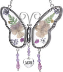 Laraine Butterfly Suncatcher with Pressed Colourful Flower Wings Mom Mother's Day Butterfly Glass Wind Chime Ornament Charm with Metal Heart Gifts for Mom Grandma Birthday (Yellow Mom) by GreenHaven Gardens
