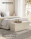 SONGMICS MAZIE Collection - 43 Inches Folding Storage Ottoman Bench, Ottoman Foot Rest, End of Bed Bench, Storage Chest, Load 660 lb, for Living Room, Bedroom, Entryway, Cream White ULSF77BE by CozyNest Decor