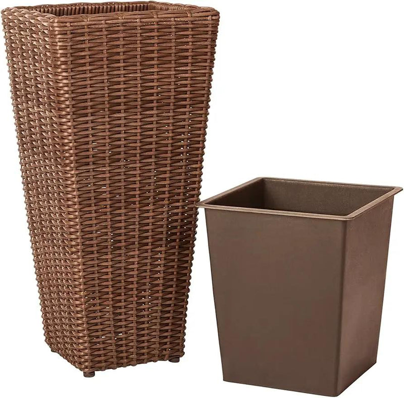 Patio Sense 62501 Alto Wicker All-Weather Planter Set with Liners Tall Plant Decor Box for Outdoors Patio Herb Garden Furnishings - Mocha - Pack of 2, photo 4 of 7