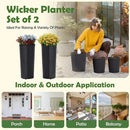 IDZO All Weather Wicker Planters for Outdoor Plants Set of 2, 24 inch Tall Black Planter for Front Porch, Patio, Balcony, Indoor Usage - Round Rattan Flower Pots by CozyNest Decor