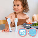 Made in USA Spoon la la Toddler Utensils Set - 2 Pack (1 Spoon & 1 Fork for Kids) - Self-Standing 3D Ergonomic Cat & Dog Handles - BPA-free, Dishwasher Safe, Baby Silverware (Blue) by TinyTreasures Baby Boutique