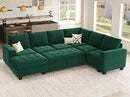 Belffin Modular Sectional Sleeper Sofa with Pull Out Bed U Shaped Sectional Sofa Couch with Storage Ottoman Velvet Covertible 7-Seater Sofa for Living Room Green by CozyNest Decor