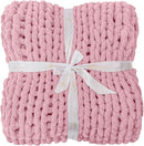 Bigacogo Chunky Knit Throw Blanket for Couch, 40x60 inches, 100% Hand Knitted with Thick Jumbo Chenille Yarn, Cozy Soft Large Rope Knot Cable Crochet Blankets for Sofa Bed Living Room, Blush Pink by CozyNest Decor