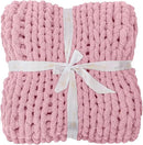 Bigacogo Chunky Knit Throw Blanket for Couch, 51x63 inches, 100% Hand Knitted with Thick Jumbo Chenille Yarn, Cozy Soft Large Rope Knot Cable Crochet Blankets for Sofa Bed Living Room, Blush Pink by CozyNest Decor