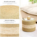 Handwoven Seagrass Ottoman Pouf, Round Outdoor Footstool with Sturdy Frame, No Assembly Needed, Boho Accent Stool for Indoor & Outdoor Use – Patio, Balcony, Living Room (Seagrass White) by CozyNest Decor