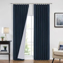 Vision Home Navy Blue Pinch Pleated Full Blackout Curtains Linen Blended Room Darkening Curtain Panels 108 inch for Living Room Bedroom Thermal Insulated Pinch Pleat Drapes with Hooks 9FT 40"Wx108"Lx2 by CozyNest Decor