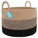 OrganiHaus Woven Laundry Basket, Large Cotton Rope Blanket Holder with Handles, Soft & Sturdy Nursery Hamper, Decorative Toy Bin for Living Room Organization 20x13 inches - Brown/Black by TinyTreasures Baby Boutique