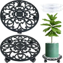2 Packs 14 Inch Rolling Plant Stand with Wheels Metal Plant Caddy with Wheels Heavy Duty Round Plant Stand Indoor Iron Plants Rollers for Plants, Plant Dolly with Plant Saucers by GreenHaven Gardens