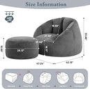 Giant Bean Bag Chaise Lounge Indoor Chair for Adults - Comfy Plush Round Shell Soft Accent Chair, Oversized Cozy Floor Sofa for Living Room, Bedroom & Game Rooms, Gray by CozyNest Decor