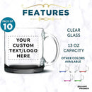 Custom Libbey Clear Glass Coffee Mugs 13 oz. Set of 10, Personalized Bulk Pack - Perfect for Coffee, Tea, Espresso, Hot Cocoa, Other Beverages - Black Bottom by TinyTreasures Baby Boutique