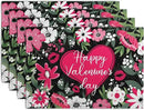 Happy Valentine's Day Placemats Set of 4 Valentine Flowers Love Heart Place Mats Pink Red White Floral Linen Table Mats Seasonal Black Placemat for Anniversary Wedding Party Kitchen Dining Decor by CozyNest Decor