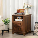 18" Farmhouse Night Stands Set of 2 with Charging Station, 2 Drawers End Table Dresser for Bedroom, Brown Wooden Nightstand, Bed Side Table with Open Shelf, Bedside Cabinet for Living Room by CozyNest Decor