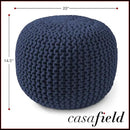 Casafield Round Pouf Ottoman, Navy Blue - 20" Diameter x 14.5" High Cotton Knit Foot Stool - Boho Floor Pouffe for Living Room, Bedroom, Home Office by CozyNest Decor