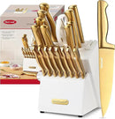 McCook® Kitchen Knife Sets, Golden Titanium Stainless Steel Knives Block Set with Built-in Sharpener by CozyNest Decor