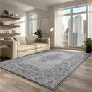 9x12 Area Rug Living Room Rugs, Stain Resistant Washable Rug, Vintage Large Non-Slip Backing, Low Pile Lightweight Print Rug for Bedroom Dinning Room Home Office (Grey/Blue) by TinyTreasures Baby Boutique