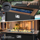 45 inch Outdoor Propane Fire Pit 50,000 BTU Gas Fire Pit Table with Walnut Tabletop, Glass Wind Guard, Waterproof Cover, Rectangle Gas Firepit Table for Garden/Patio,CSA Certification by GreenHaven Gardens