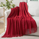 MIULEE Burgundy Red Knitted Throw Blanket for Couch Boho Textured Cozy Woven Blanket with Tassels for Sofa Chair Bed Living Room Acrylic Wave Pattern 60"x80" by CozyNest Decor