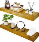 Floating Shelves 3 inch Thick for Wall Set of 2,Solid Pine Wood Wall Mount Shelf for Kitchen Living Room Bedroom Bathroom,8" D x 24" L x 3" H-Gold Oak by CozyNest Decor