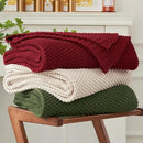 Chunky Cable Knit Throw Blanket Lightweight Wine red 100% Organic Cotton Blanket for Sofa Couch Bed Baby Nursery, Rustic Shabby Chic Modern Farmhouse, 60” x 80” Give Laundering Bag by CozyNest Decor