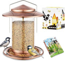iBorn Bird Feeders for Outdoors Hanging,Metal Bird Feeders for Cardinal Chew Proof 18cm Large Roof&Tray Birdfeeders Outside Hanging,Brushed Copper 6 Port (Seed is not Included) by CozyNest Decor
