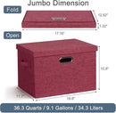 Large 17" 36 Quart Collapsible Stackable Storage Bins with Lids, 3 Packs Bright Red Linen Fabric Closet Boxes with Lids, Storage Cube Baskets Container Organizers for Office (17x12x11) by CozyNest Decor