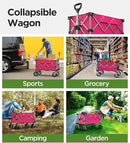 Beach Wagon,Collapsible-Wagon 220lbs with Big Wheels FoldableWagon Carts,Portable Utility for Garden Grocery Sports Camping All Terrain-Pink by GreenHaven Gardens