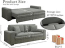 91-Inch Corduroy Pull Out Couch with Storage, Convertible Queen Sleeper Sofa with Pull Out Bed, Hide a Bed Couches for Bedroom, Guest Room, Apartment, Small Places, RV (Grey) by CozyNest Decor