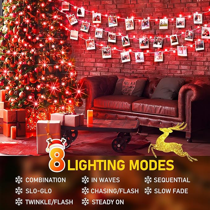 KNONEW 403ft 1000 LED String Lights Outdoor Christmas Lights 8 Modes & Timer Fairy Light Plug in Waterproof LED String Lights for Xmas Yard Tree Wedding Party Holiday Decorations (Red), photo 3 of 9