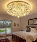 23.6'' Modern Crystal Chandeliers LED Dimmable Flush Mount Ceiling Chandeliers for Living Room Entrance Foyer Bedroom Gold by CozyNest Decor
