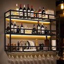 59" Large Wine Rack Wall Mounted with Bottle Glass Holder, 3-Tiers Metal Liquor Floating Shelves with LED Light, Wall Bar Shelf for Home, Restaurant, Commercial Bar, Kitchen Storage Display by CozyNest Decor