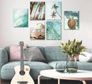 Set of 6 Tropical Beach Canvas Wall Art Surf Poster Summer Ocean Coastal Pictures Turtle Print Palm Tree Surfboard Gallery Paintings Nautical Bus Wall Decor for Bedroom Bathroom Framed by CozyNest Decor