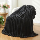 NEWCOSPLAY Super Soft Throw Blanket Black Premium Silky Flannel Fleece 3D Ribbed Jacquard Lightweight Bed Blanket All Season Use (Black Ribbed, Throw(50"x60")) by CozyNest Decor