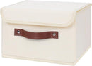 ANMINY 4PCS Storage Bins with Lid PU Leather Handles Storage Boxes PP Plastic Board Decorative Foldable Lidded Cotton Linen Fabric Home Cubes Baskets Closet Organizer Containers - Beige, Small Size by TinyTreasures Baby Boutique