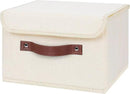 ANMINY Storage Bin with Lid Storage Boxes with PU Leather Handles PP Plastic Board Decorative Foldable Lidded Cotton Linen Fabric Home Cubes Baskets Closet Organizer Container - Beige, Small Size by CozyNest Decor