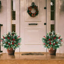 2 Pack Lighted Artificial Christmas Urn Filler, Battery Operated Pre-lit Xmas Pine Trees, Tripod Stake and 60 LED Lights, Holiday Porch Decorations for Porch, Yard, Garden, Flower Beds（Warm White） by CozyNest Decor