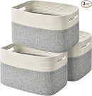 Woven Storage Baskets - Cotton Rope Organizers for Books, Towels, Toys or Bins - 3 Pack, Grey by TinyTreasures Baby Boutique