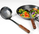 FJNATINH Stainless Steel Wok Spatula,Ladle,Skimmer Ladle Tool Set,Mirror Polished Cooking Utensils with Wooden Handle,Easy to Clean Wok Accessories,Black 3 PCS by CozyNest Decor