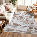Modern Abstract 5X7 Area Rug for Living Room Bedroom Washable, with Non-Slip Rubber Backing Print Faux Wool Thin, Brown Throw Large Carpet for Kids Playroom Dining Room Pet & Child Friendly by CozyNest Decor