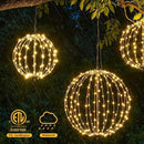 20IN Foldable Metal Frame Light Sphere - 200LED Hanging Tree and Pathway Light with Hook and Stake, UL Listed, White Frame, Warm White by GreenHaven Gardens