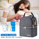 Breastmilk Cooler Bag with Ice Pack Fits 6 Baby Bottles up to 9 Ounce, Breastmilk Pump Cooler Bag with Shoulder Strap for Nursing Mom Daycare, Work, Travel- Grey by TinyTreasures Baby Boutique