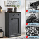 Tilt Out Laundry Hamper Cabinet, 10 Gallon Farmhouse Trash Can Cabinet with Drawer, Hidden Wood Garbage Can Bin Cabinet with Laundry Storage Basket for Bathroom, Kitchen, Dark Grey by CozyNest Decor