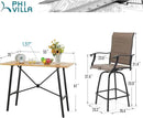 PHI VILLA 5 Piece Outdoor Bar Set, High Top Patio Dining Table and Chairs with 4 Swivel Padded Bar Stools (Brown) & Wood-Like Steel Bar Table for Deck, Garden, Poolside and Porch by CozyNest Decor