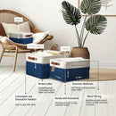 DECOMOMO Storage Bins Fabric Storage Baskets for Shelves, Linen Closet Organization Toys Nursery (Navy Blue and White, Large - 4 Pack) by CozyNest Decor
