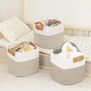 danpinera 11 Inch Storage Baskets, Woven Baskets for Organizing, 3 Pack Storage Cubes for Shelves, Closet, Nursery with Removable Leather Handles, White & Mixed Brown by TinyTreasures Baby Boutique