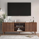Mid Century Modern TV Stand for Televisions up to 70 Inches, with Sliding Doors and Storage, Television Stands, TV Consoles, Media Consoles for Living Room, 63 Inch (Walnut) by CozyNest Decor