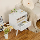 Lerliuo Rattan Nightstand, Side Table with Drawer Open Shelf, Cane Accent Bedside End Table with Solid Wood Legs, Mid Century Modern Night Stand for Bedroom, Dorm and Small Spaces (White) by CozyNest Decor