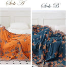 Snycler Boho Throw Blanket for Bed, 100% Organic Cotton Muslin Soft Throw-Floral Bird Farmhouse Rustic Spring Summer Fall Decor Blanket for Couch Sofa Quilt and Gift, 80" x 90" Orange by CozyNest Decor